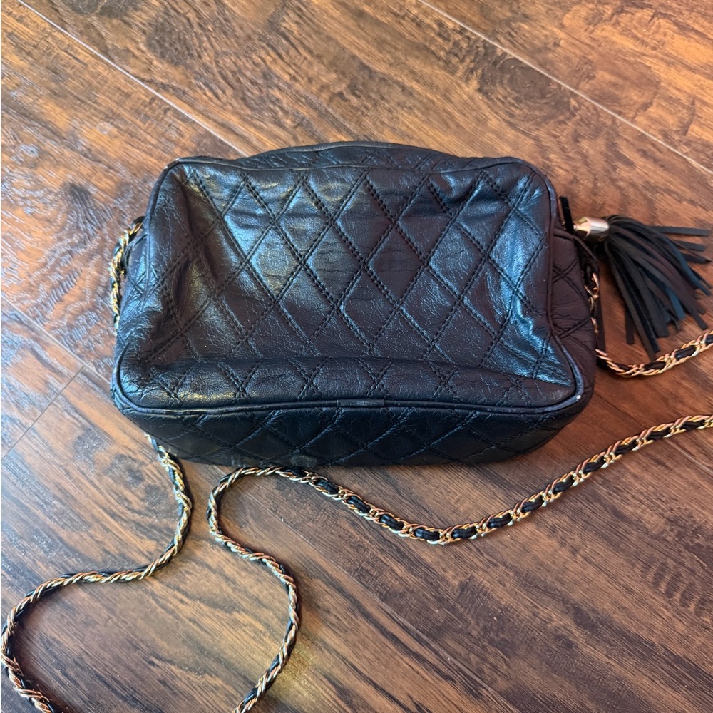 Vintage navy Quilted Meyers Leather Crossbody Bag